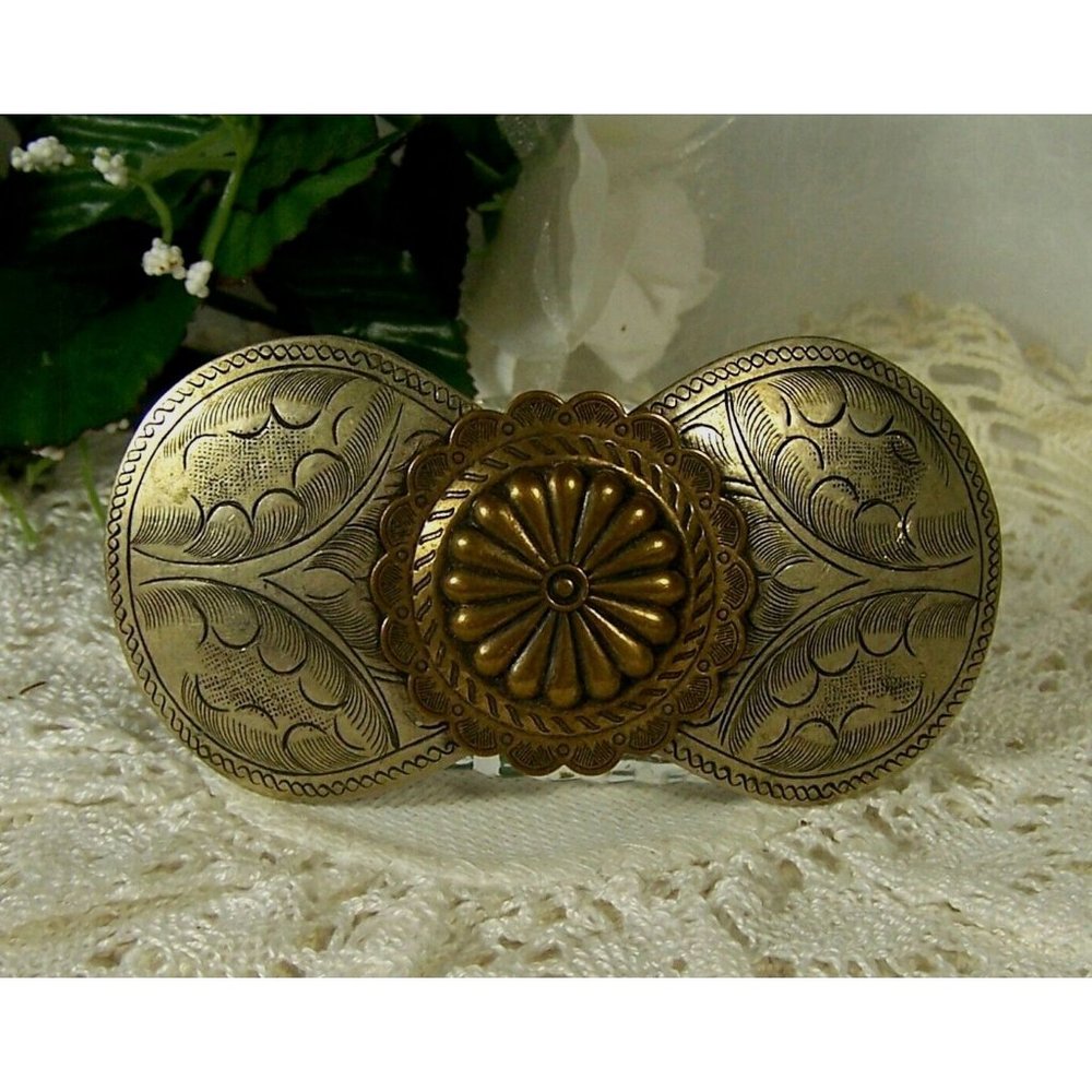 Silver and Gold Tone Hammered Metal Spring Clip Barrette Made in France